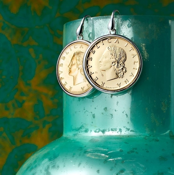 .925 Ross Simons 20 lira coin earrings w/ French wire BNWT - Picture 3 of 4